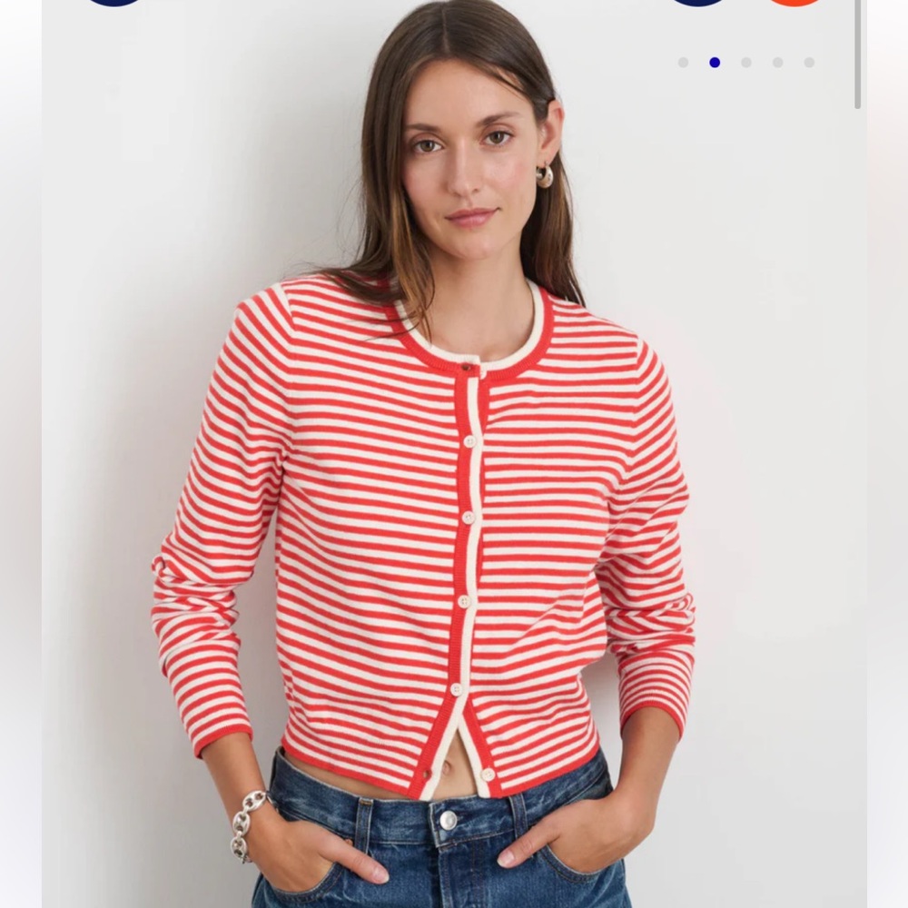Striped Red and White Button-Front Sweater Cardigan